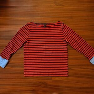 J Crew Striped Boatneck Top W/ Built In Cuffs